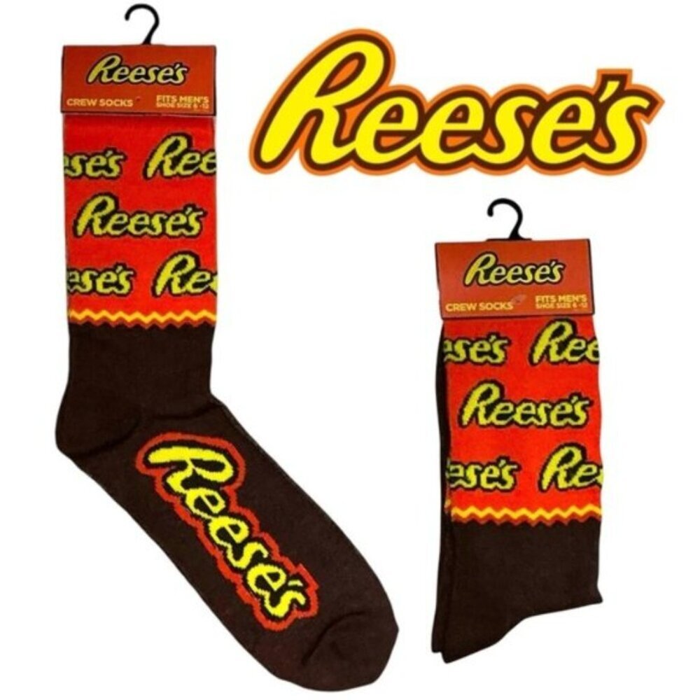 Reese’s Hershey Novelty Socks Mid Calf Crew Unisex Shoe SZ Women 7-13 Men 6-12